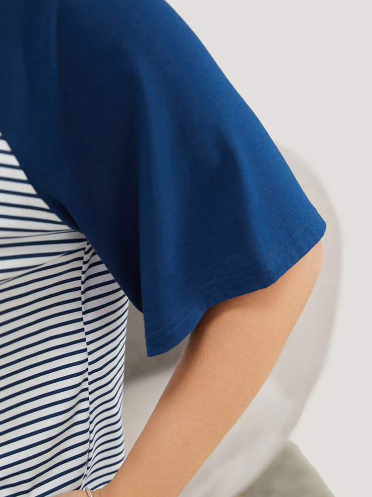Striped Patchwork Raglan Sleeve Pajama Top - Image 8