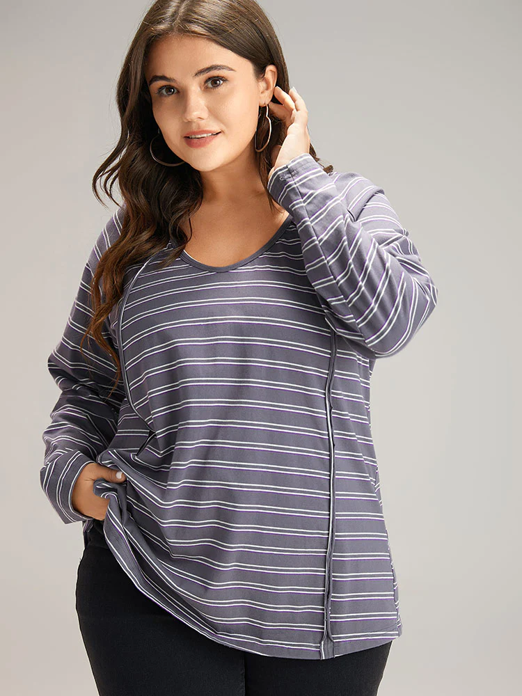 Striped Patchwork Raglan Sleeve T-shirt - Image 2