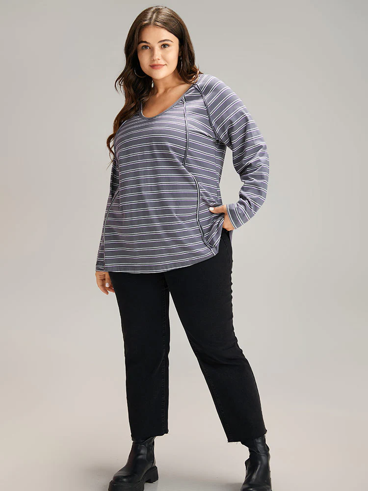 Striped Patchwork Raglan Sleeve T-shirt - Image 4