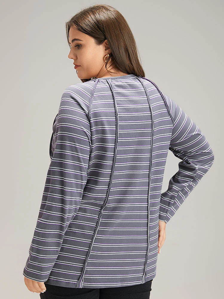 Striped Patchwork Raglan Sleeve T-shirt - Image 5