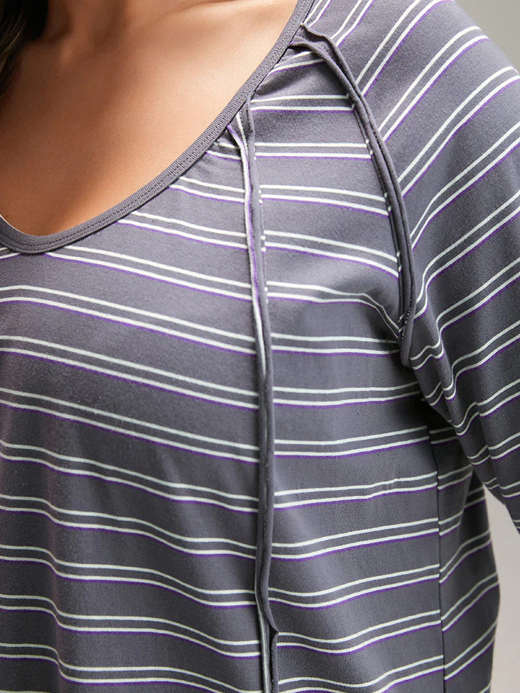 Striped Patchwork Raglan Sleeve T-shirt - Image 6