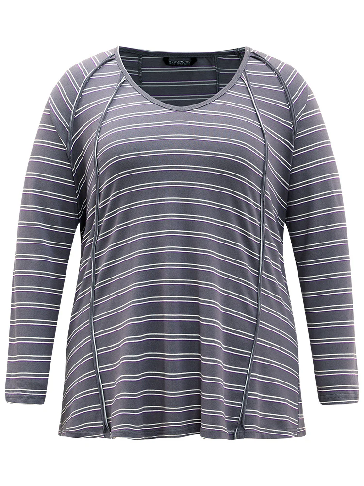 Striped Patchwork Raglan Sleeve T-shirt - Image 7