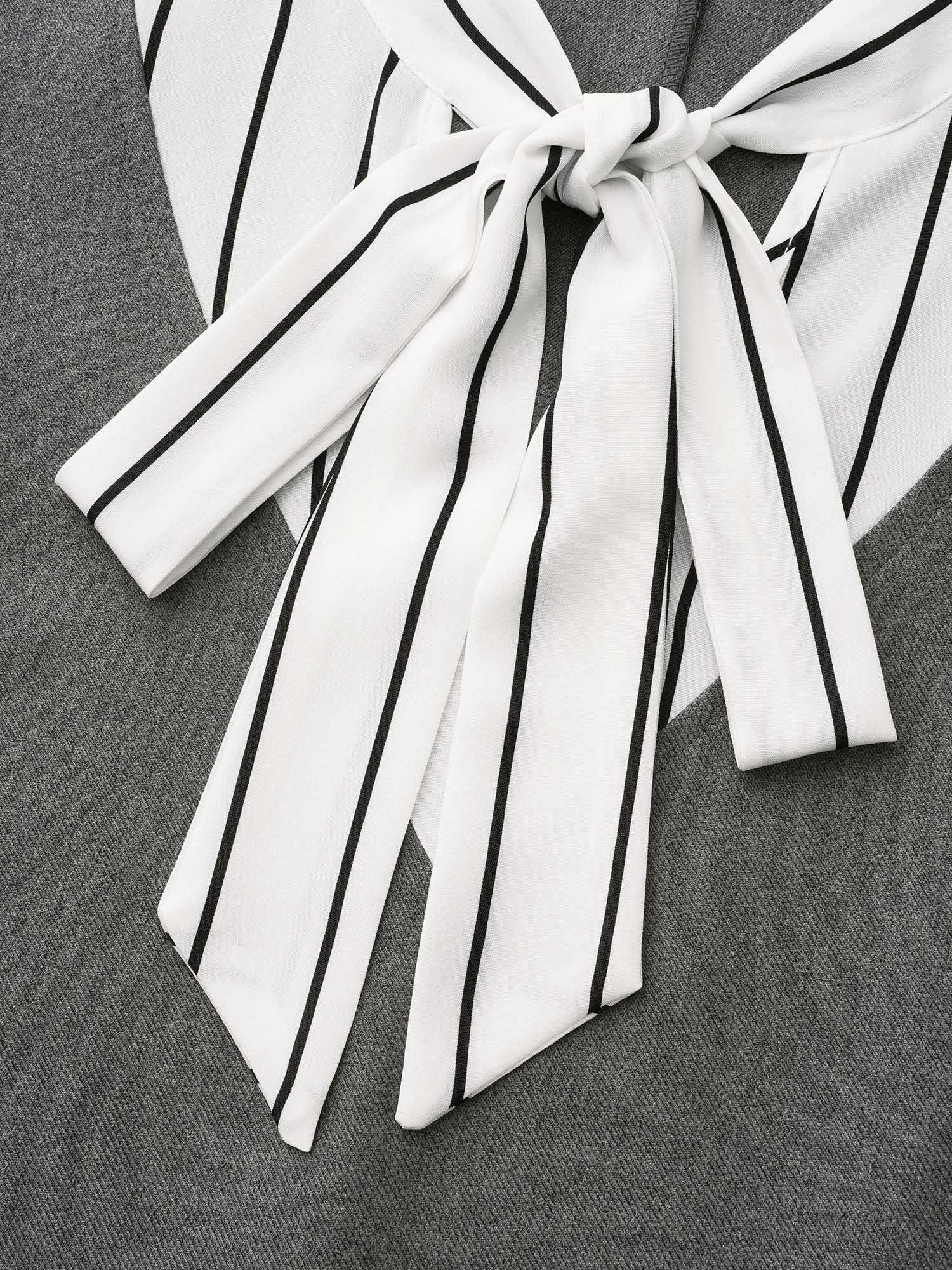 Striped Patchwork Ribbon Tied Collar Dress - Image 5
