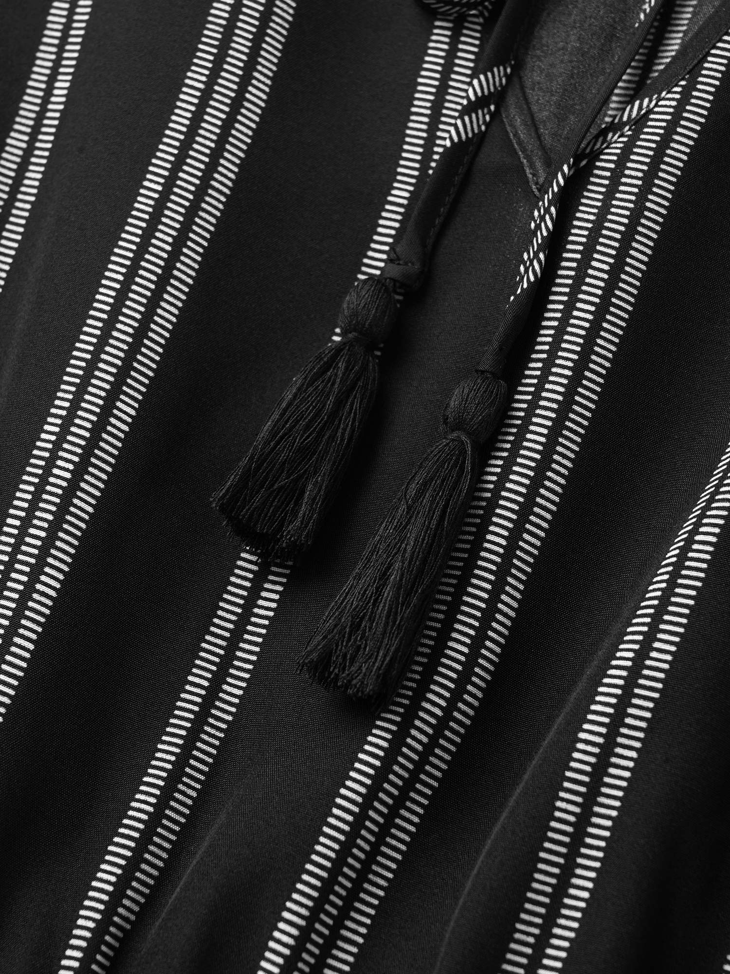 Striped Patchwork Tassels Ties Shirred Dress - Image 7