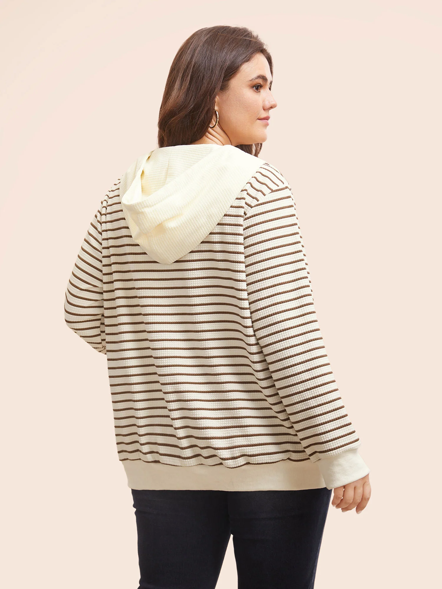 Striped Patchwork Texture Hooded Sweatshirt - Image 2
