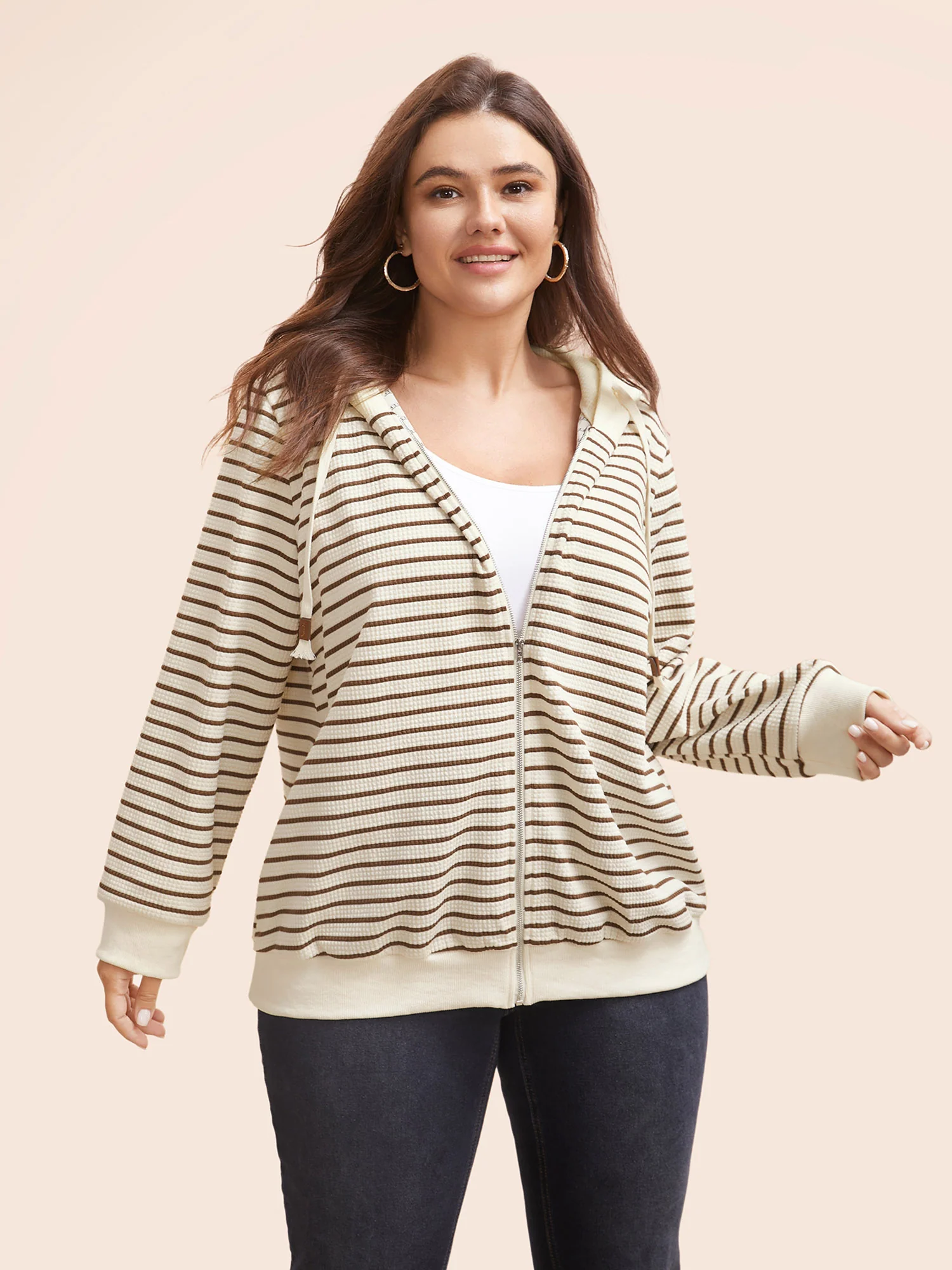 Striped Patchwork Texture Hooded Sweatshirt - Image 3