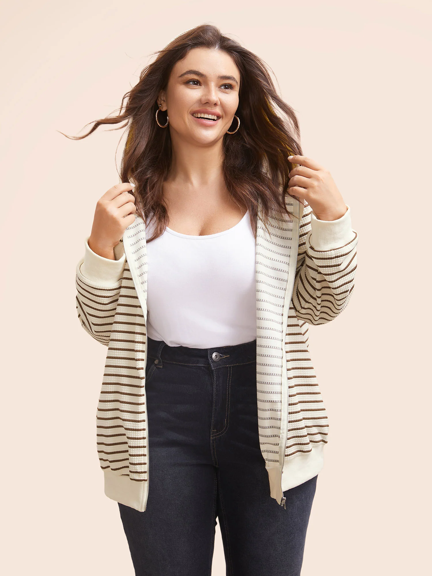 Striped Patchwork Texture Hooded Sweatshirt - Image 4