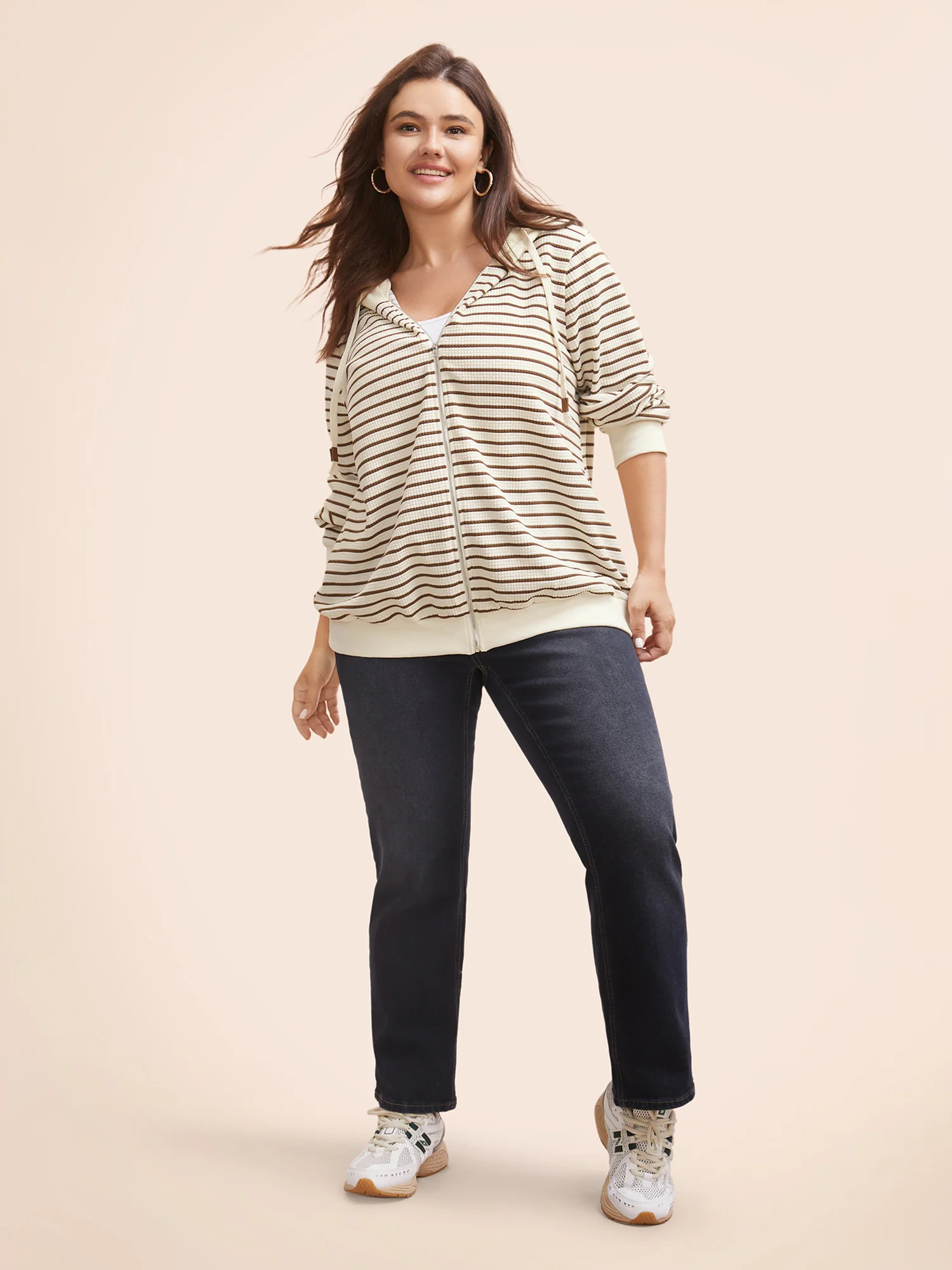 Striped Patchwork Texture Hooded Sweatshirt - Image 5