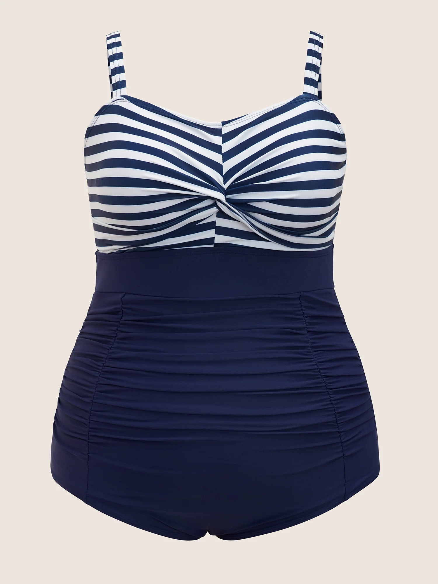 Striped Patchwork Twist Front One Piece Swimsuit - Image 7