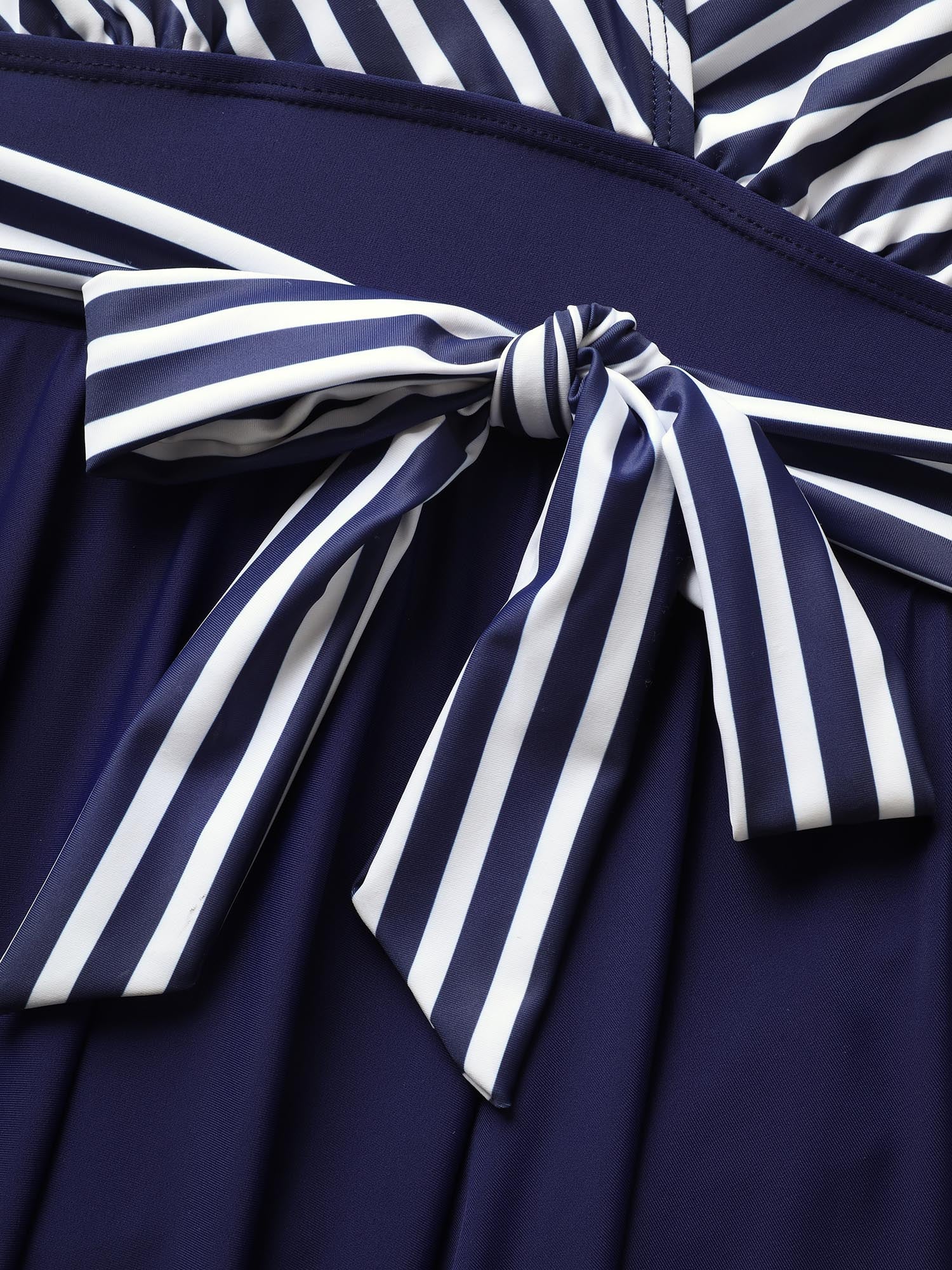 Striped Patchwork Wrap Tie Knot Swim Dress - Image 5