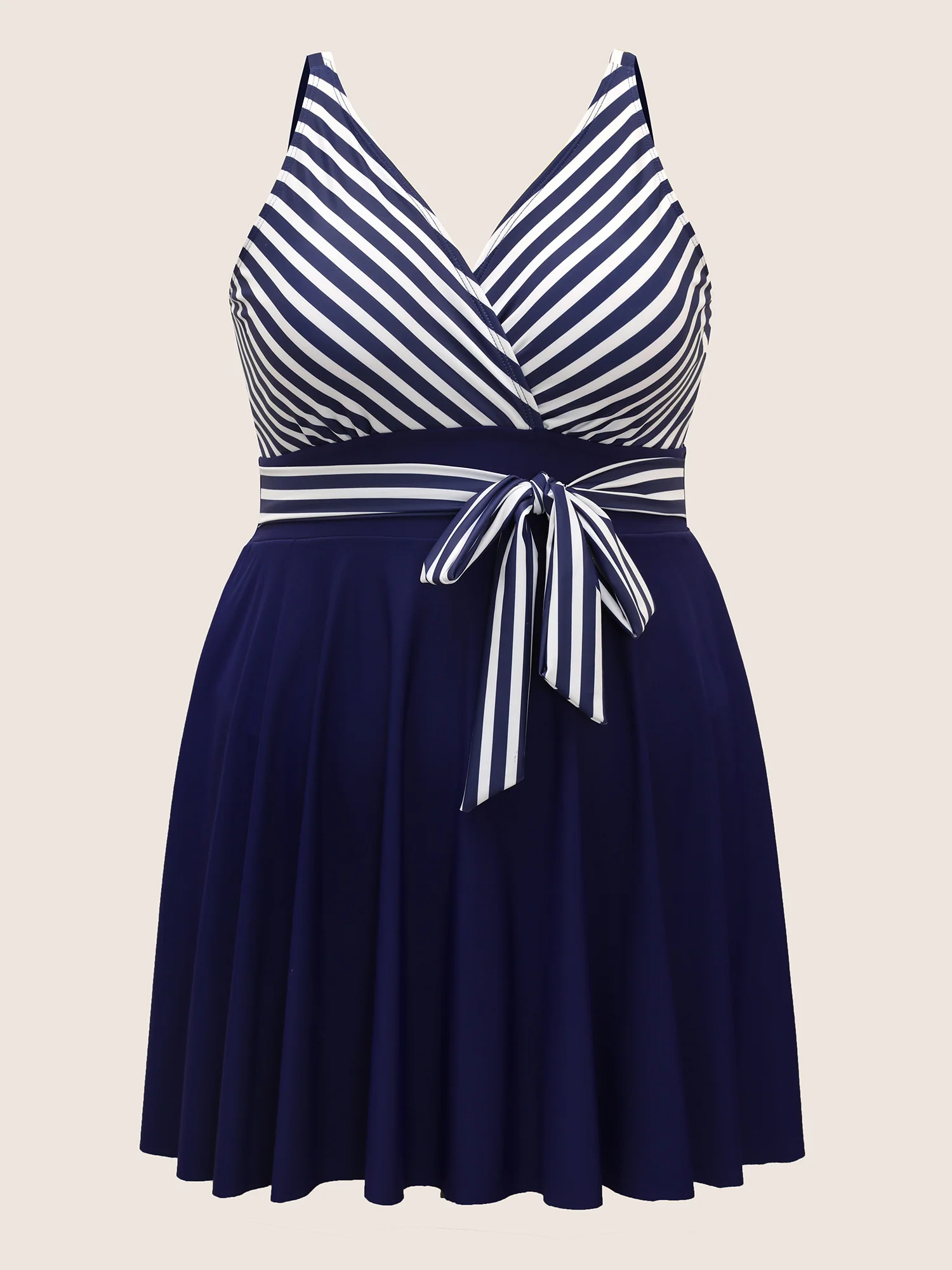 Striped Patchwork Wrap Tie Knot Swim Dress - Image 7
