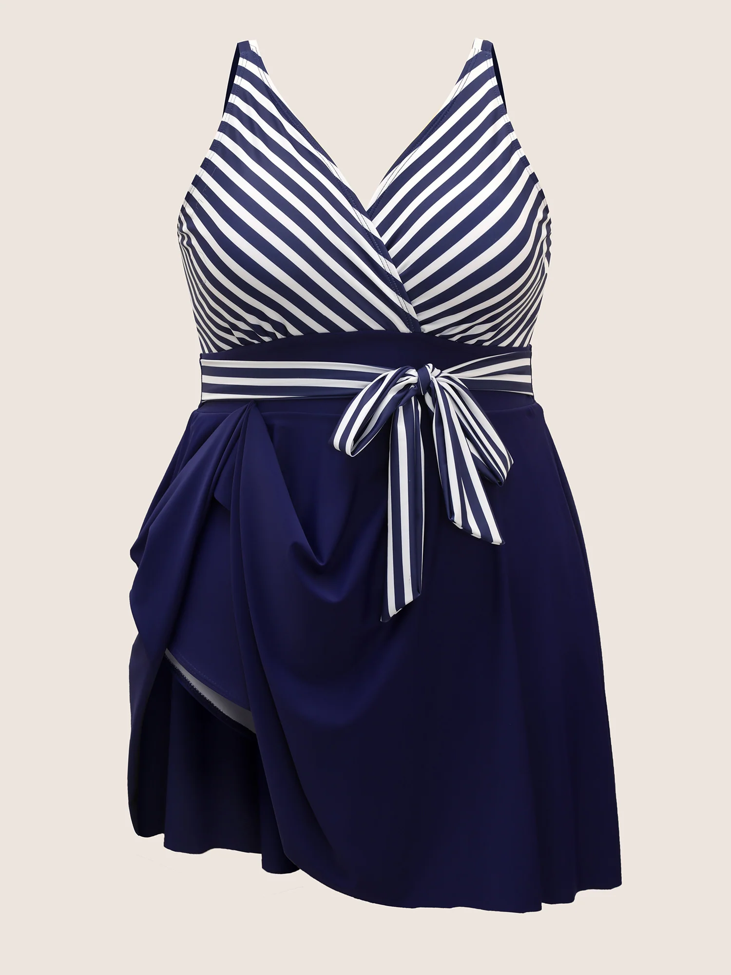 Striped Patchwork Wrap Tie Knot Swim Dress - Image 8