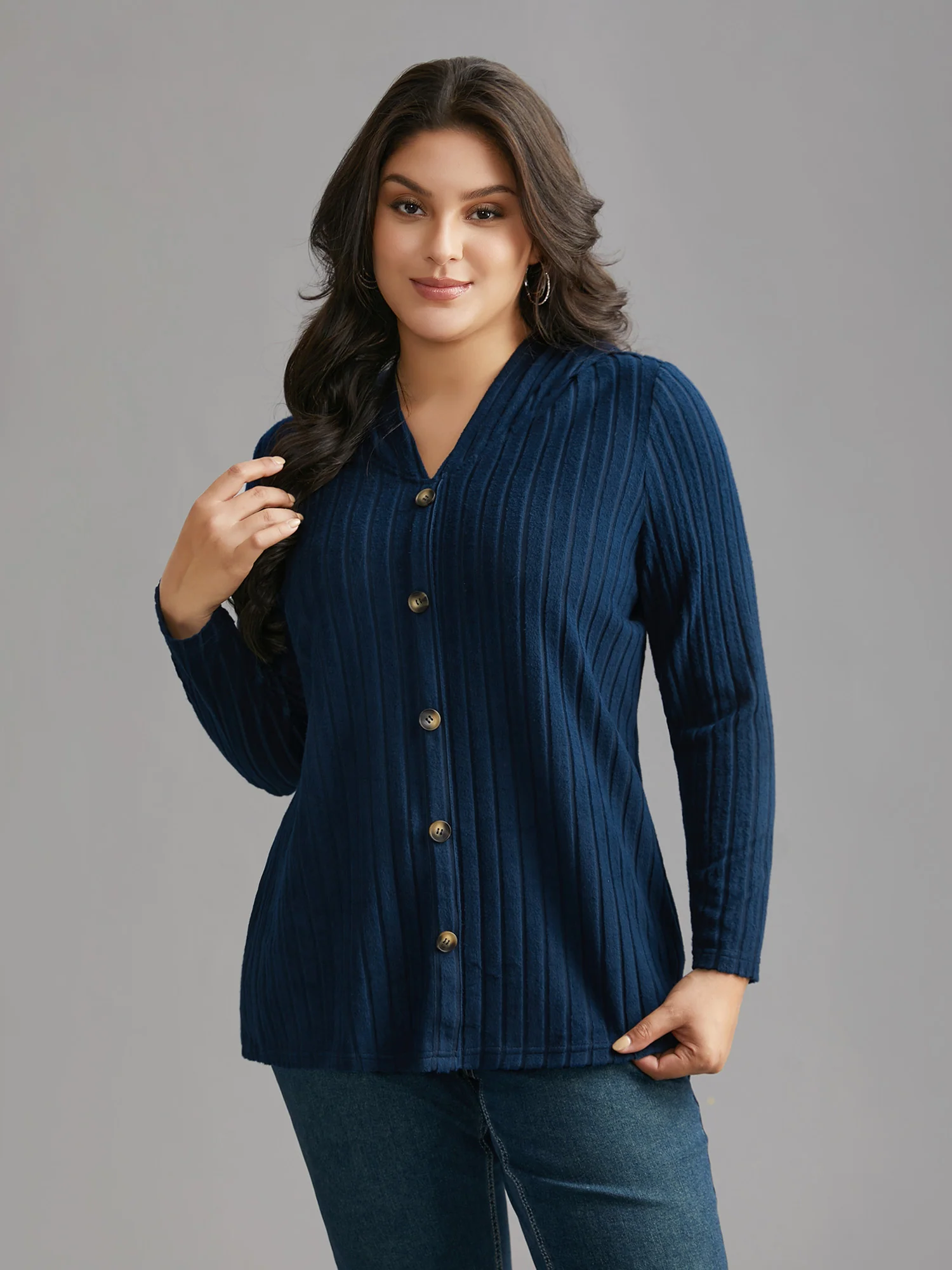 Striped Pit Button Front Hooded T-shirt