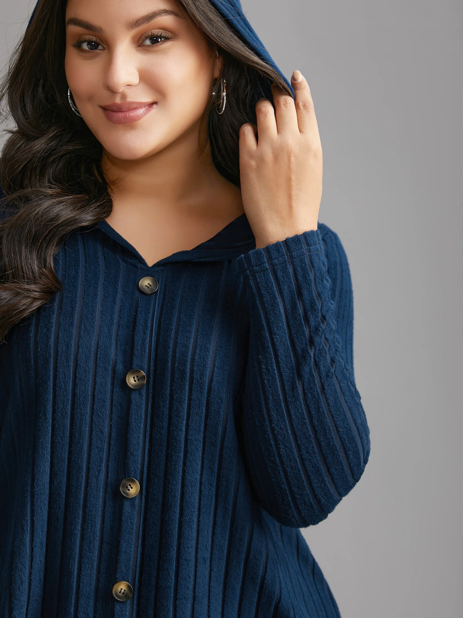 Striped Pit Button Front Hooded T-shirt - Image 5