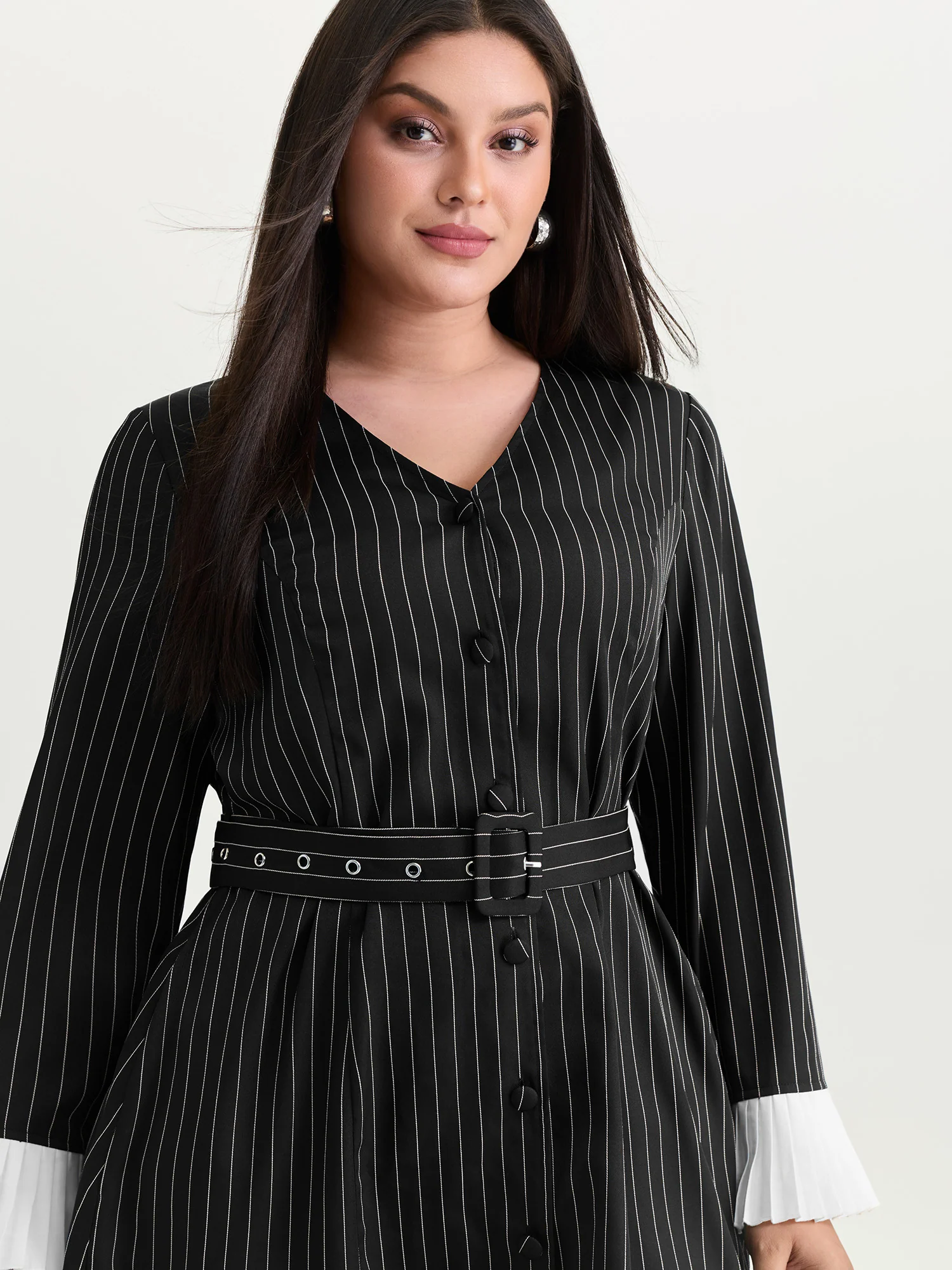 Striped Pleated Hem Belted Mini Dress - Image 2