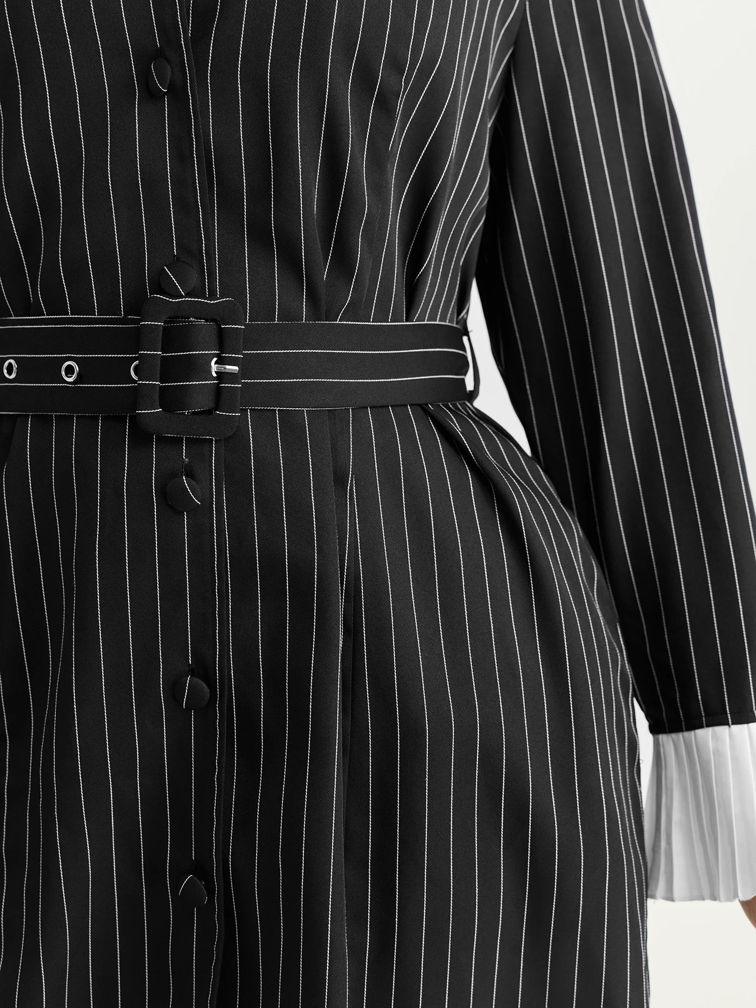 Striped Pleated Hem Belted Mini Dress - Image 3