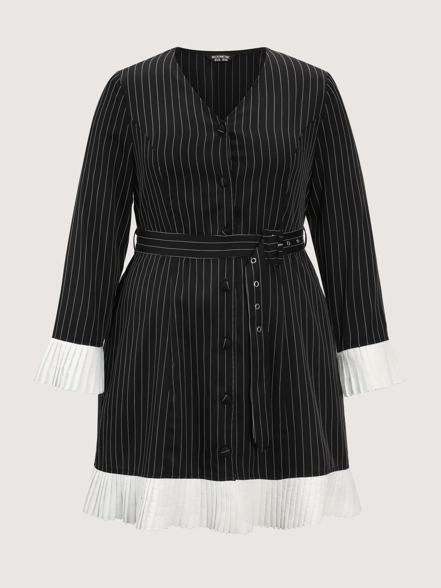 Striped Pleated Hem Belted Mini Dress - Image 7