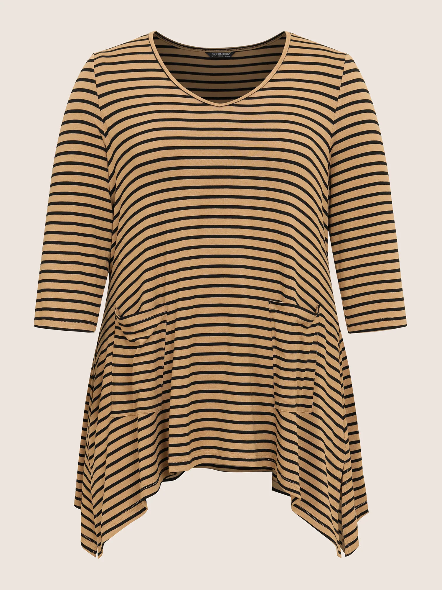 Striped Pocket Asymmetrical Split Hem Tunic T-shirt - Image 7