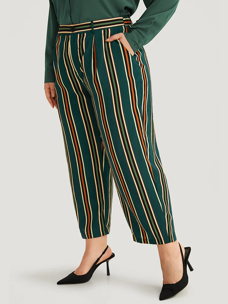 Striped Pocket Elastic Waist Woven Pants - Image 3