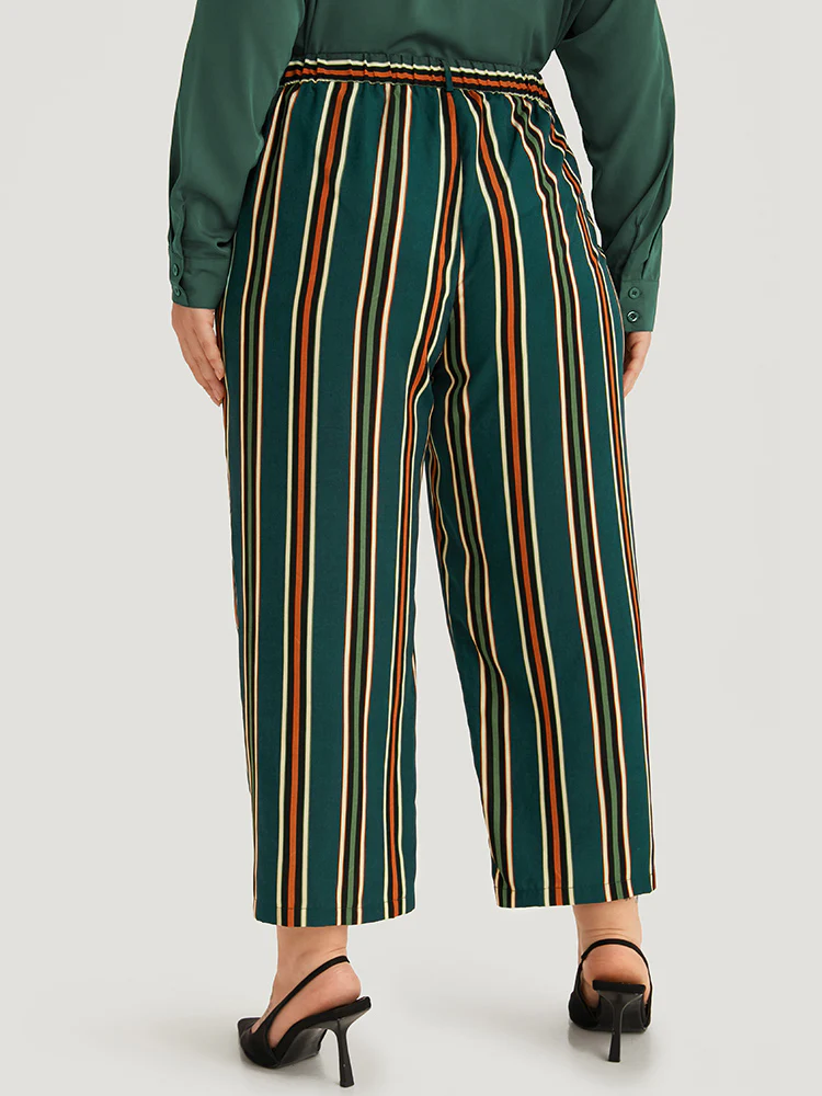 Striped Pocket Elastic Waist Woven Pants - Image 4