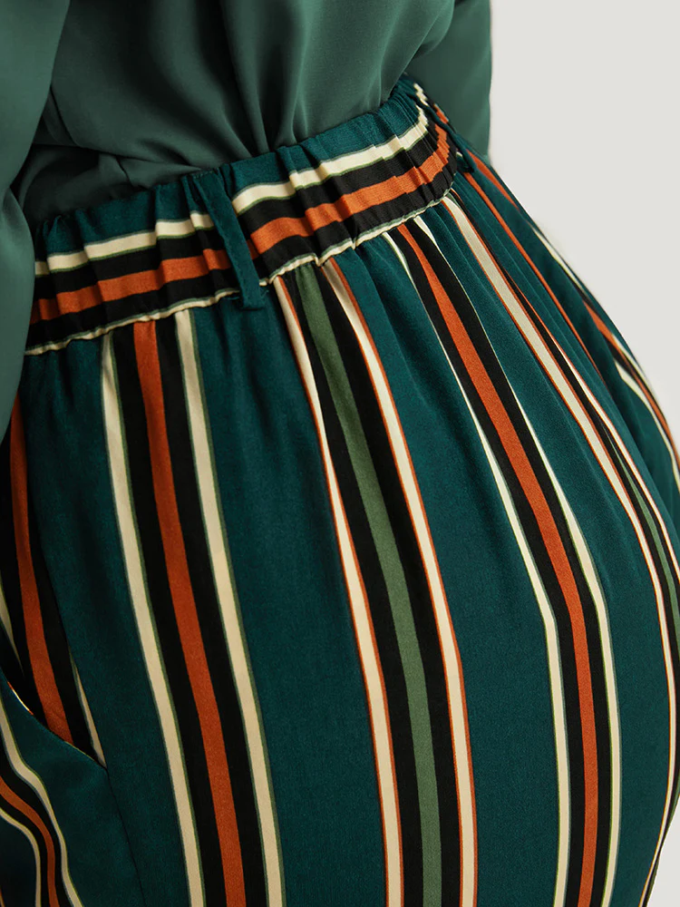 Striped Pocket Elastic Waist Woven Pants - Image 7