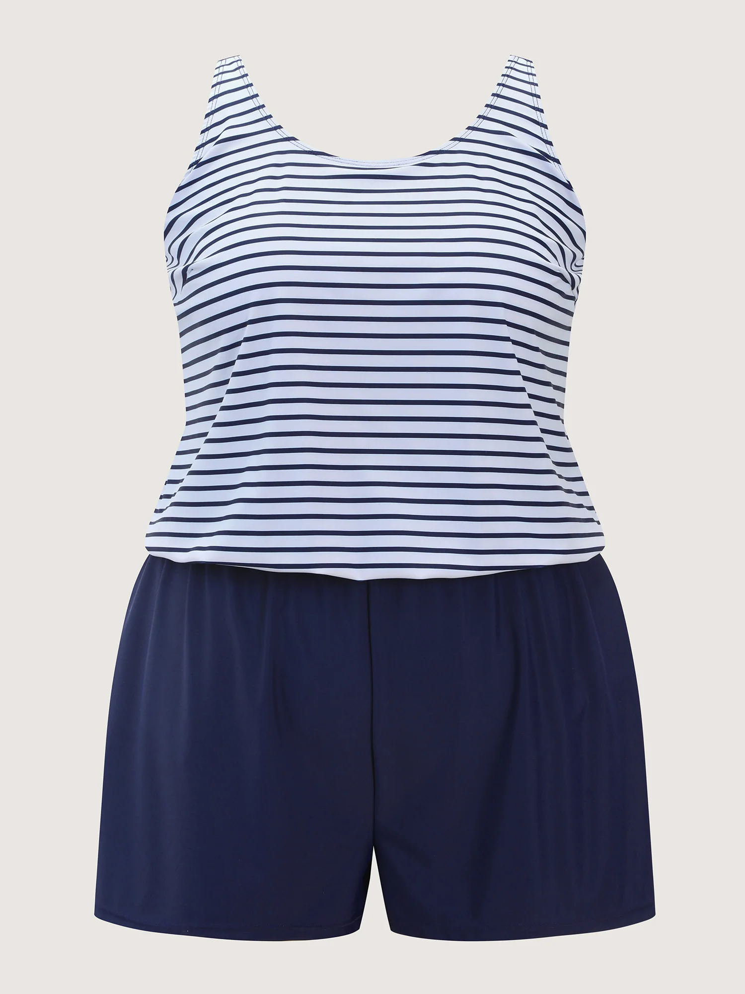 Striped Pockets Color Contrast One-Piece Swimsuit - Image 9
