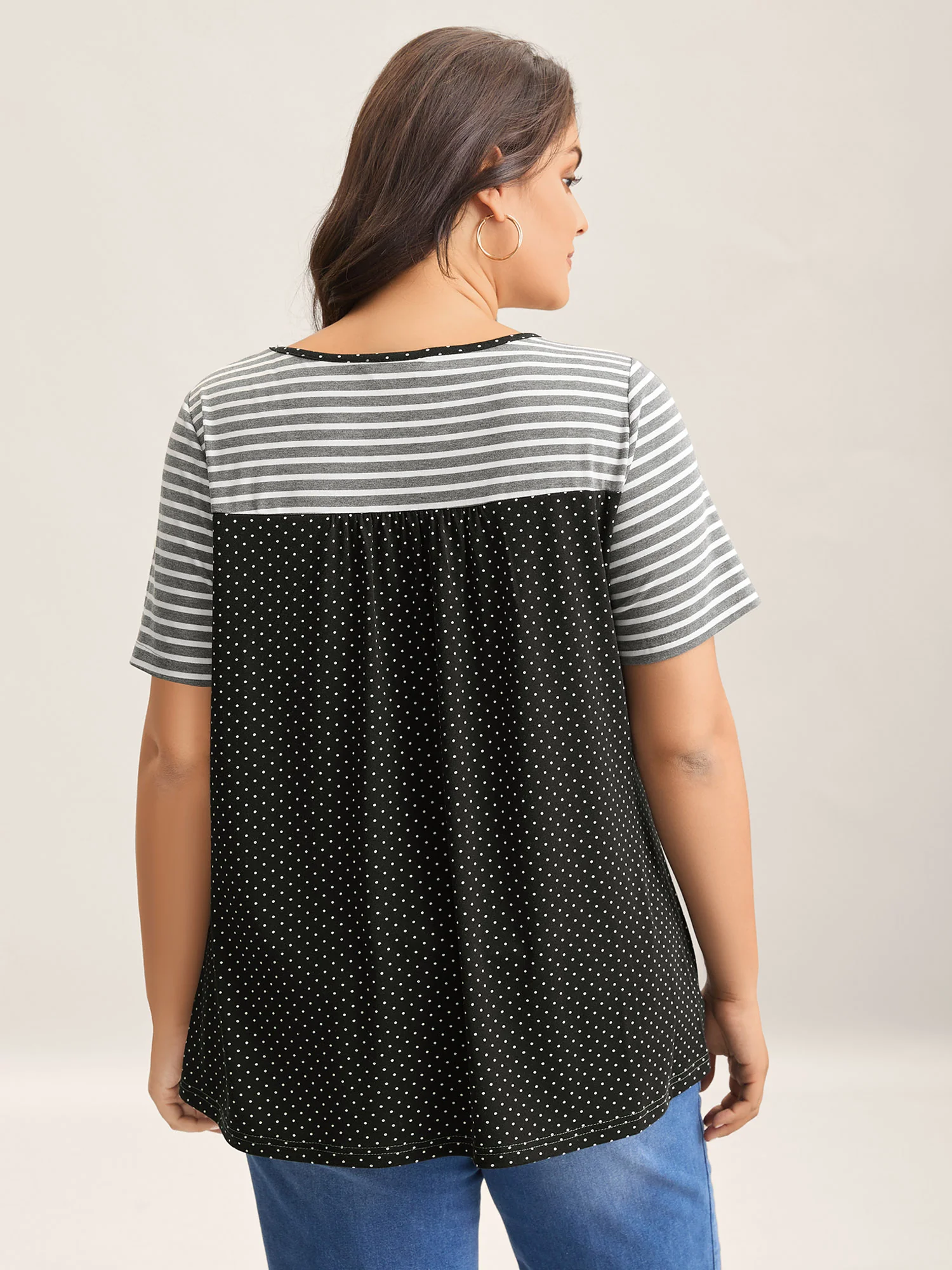 Striped Polka Dots Print Pockets T-Shirt - Image 4