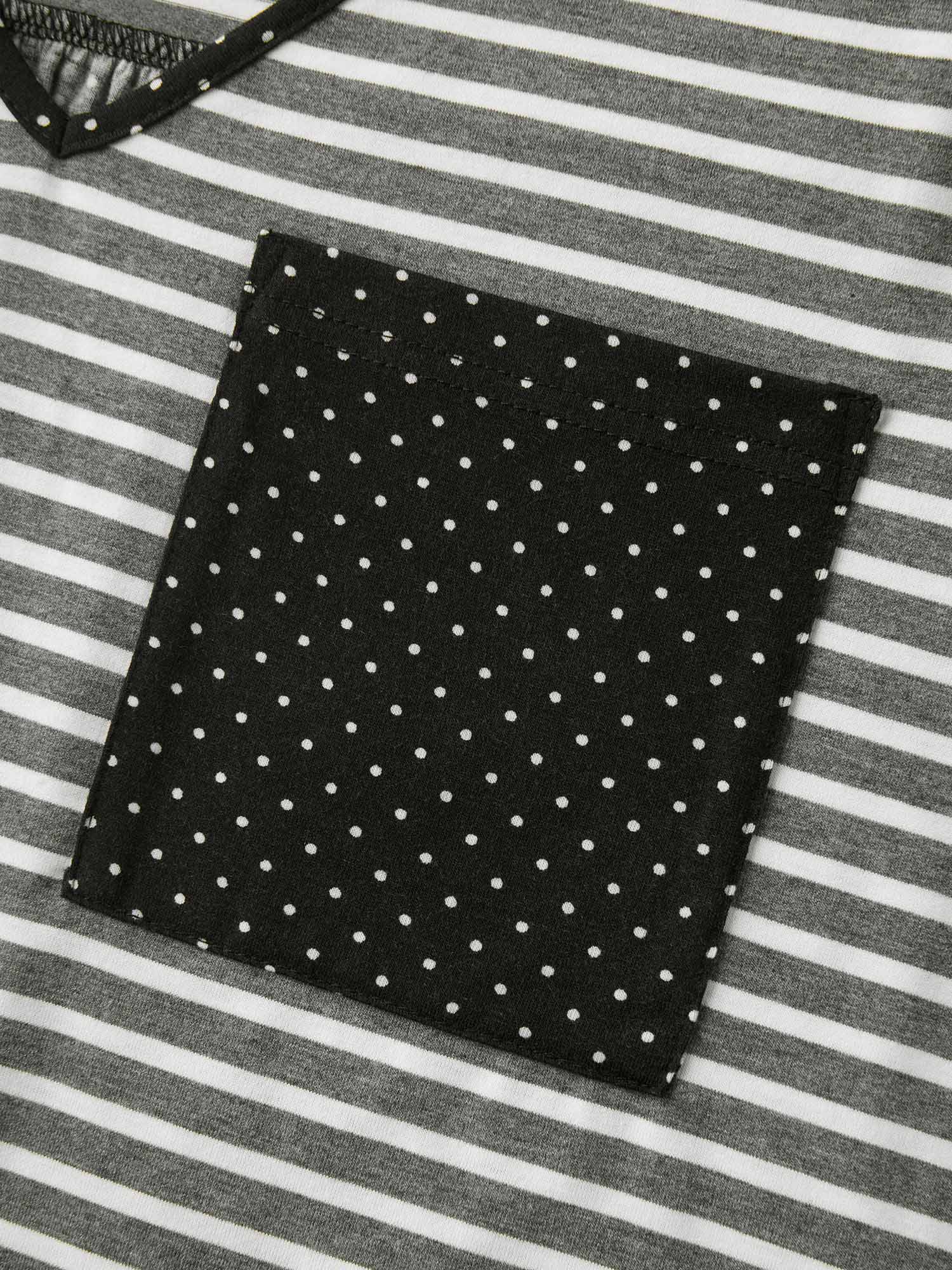 Striped Polka Dots Print Pockets T-Shirt - Image 6