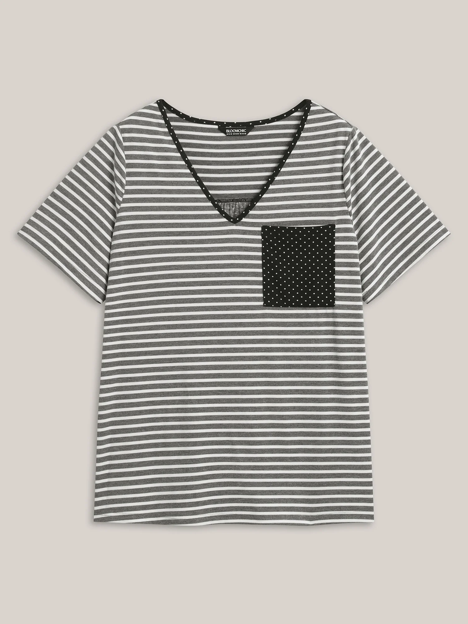 Striped Polka Dots Print Pockets T-Shirt - Image 7