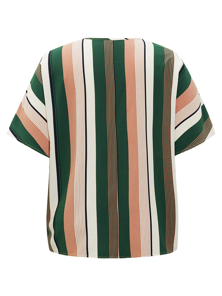 Striped Print Button Detail Batwing Sleeve Blouse - Image 11