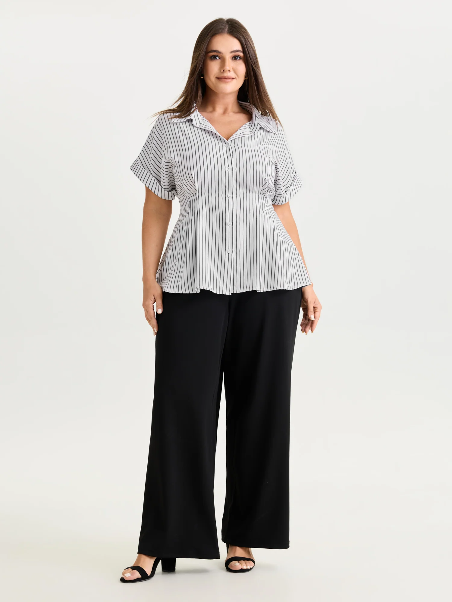 Striped Print Cinched-Waist Button-Down Shirt - Image 3