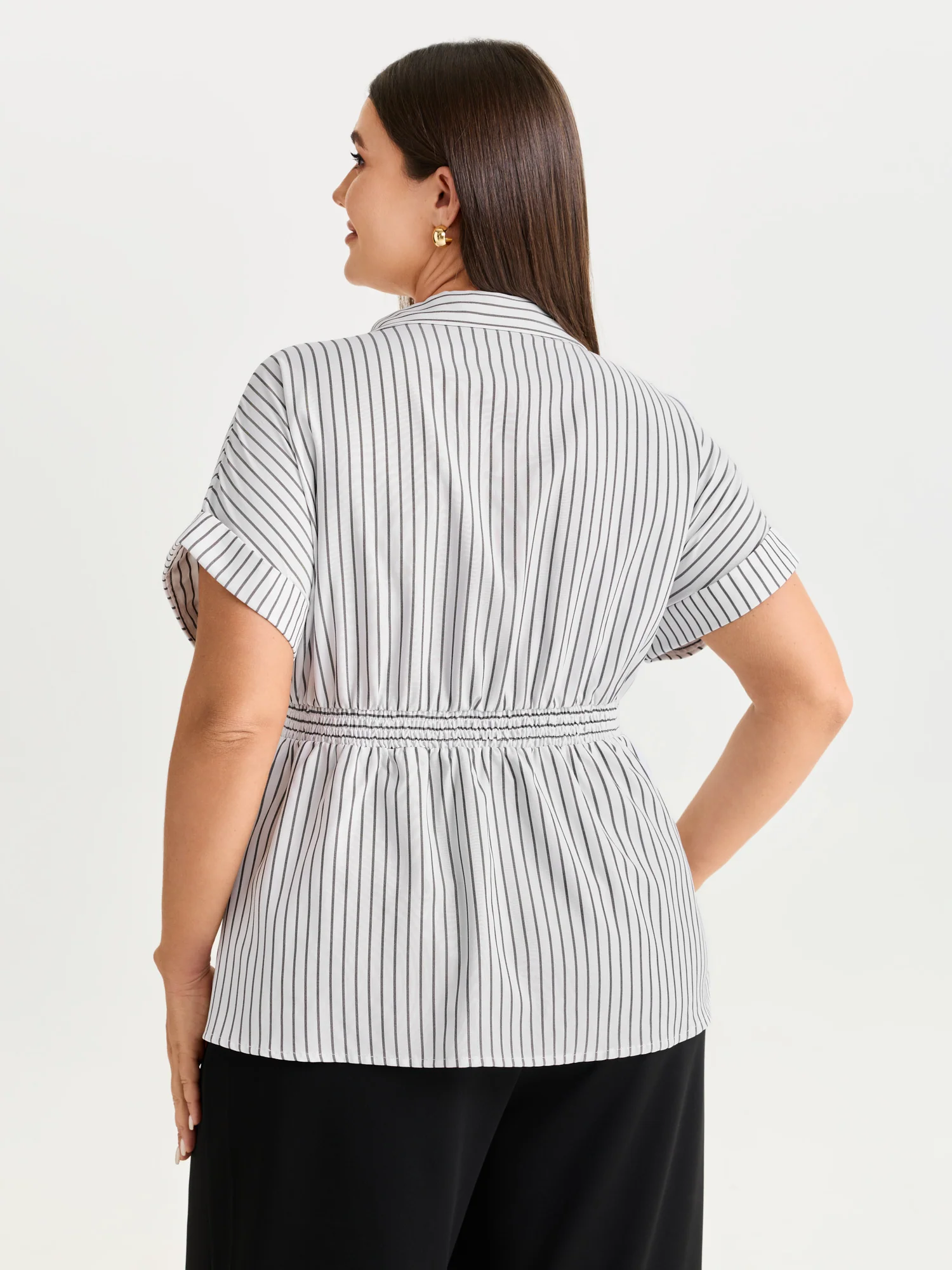 Striped Print Cinched-Waist Button-Down Shirt - Image 4