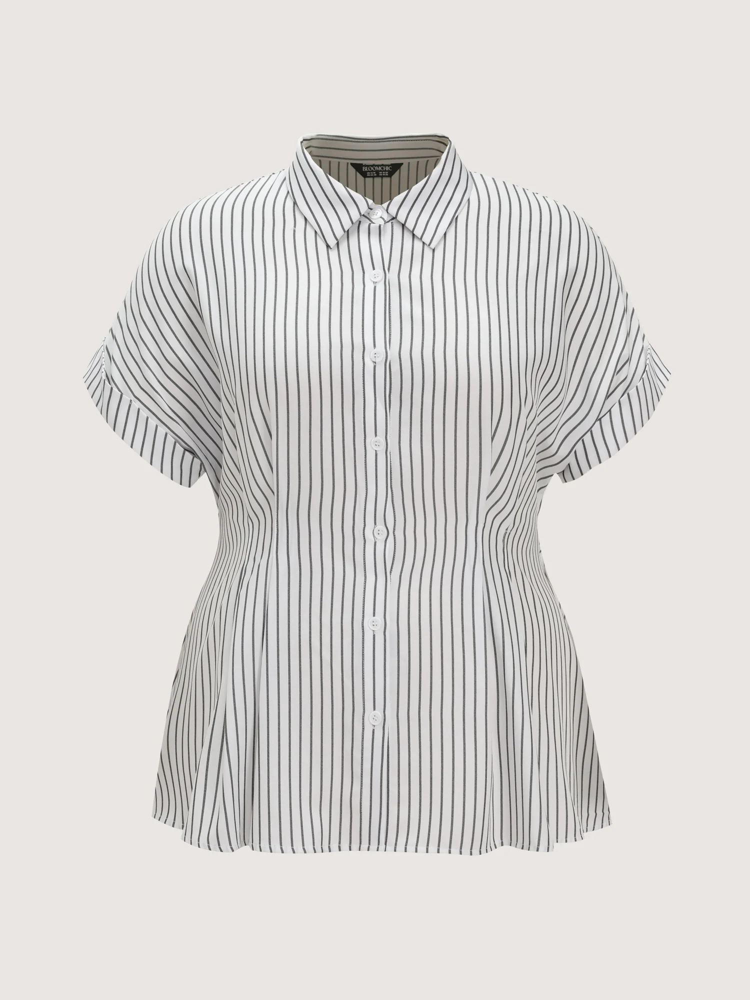 Striped Print Cinched-Waist Button-Down Shirt - Image 5