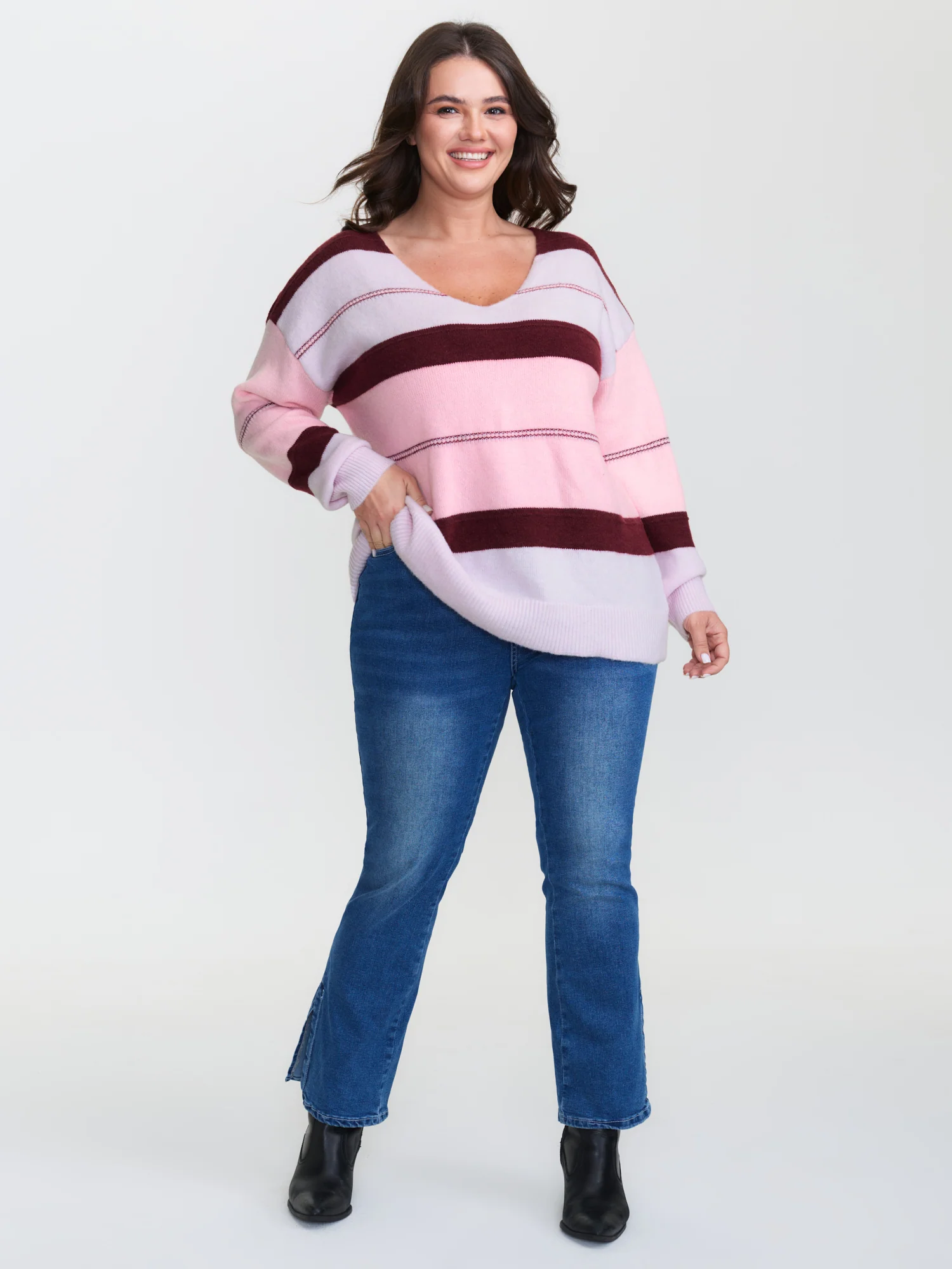 Striped Print Color Contrast Pullover - Image 14