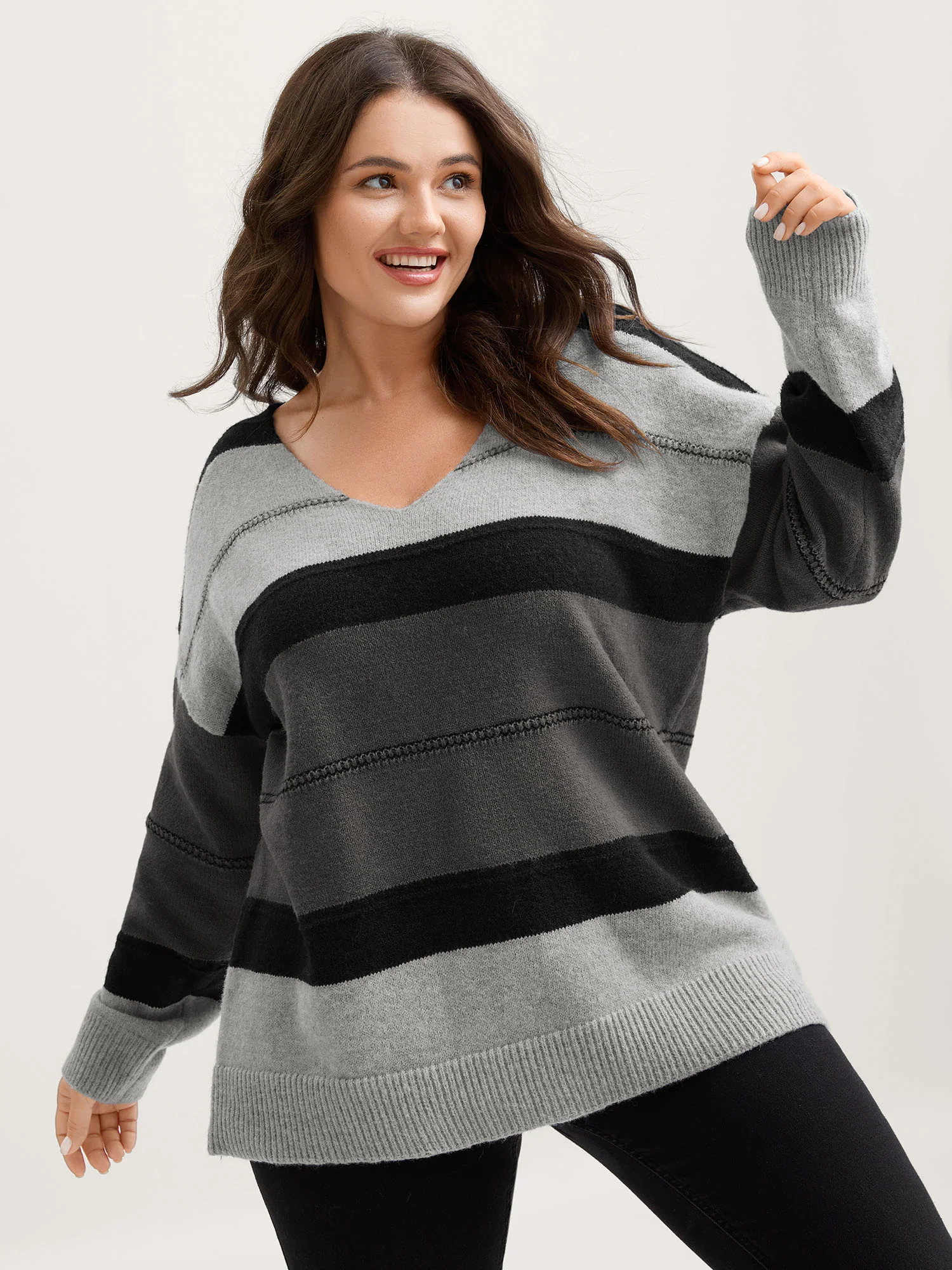Striped Print Color Contrast Pullover - Image 17