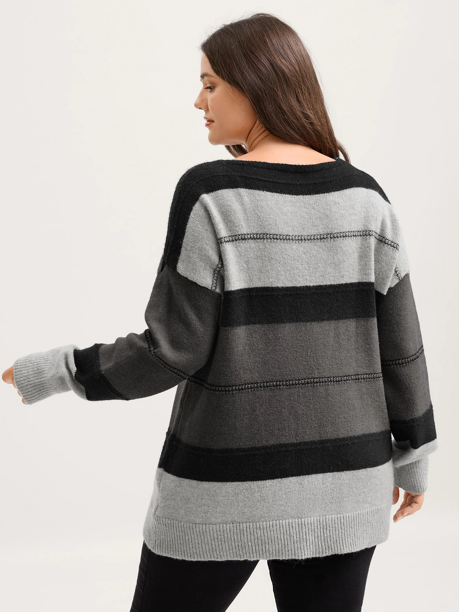 Striped Print Color Contrast Pullover - Image 19