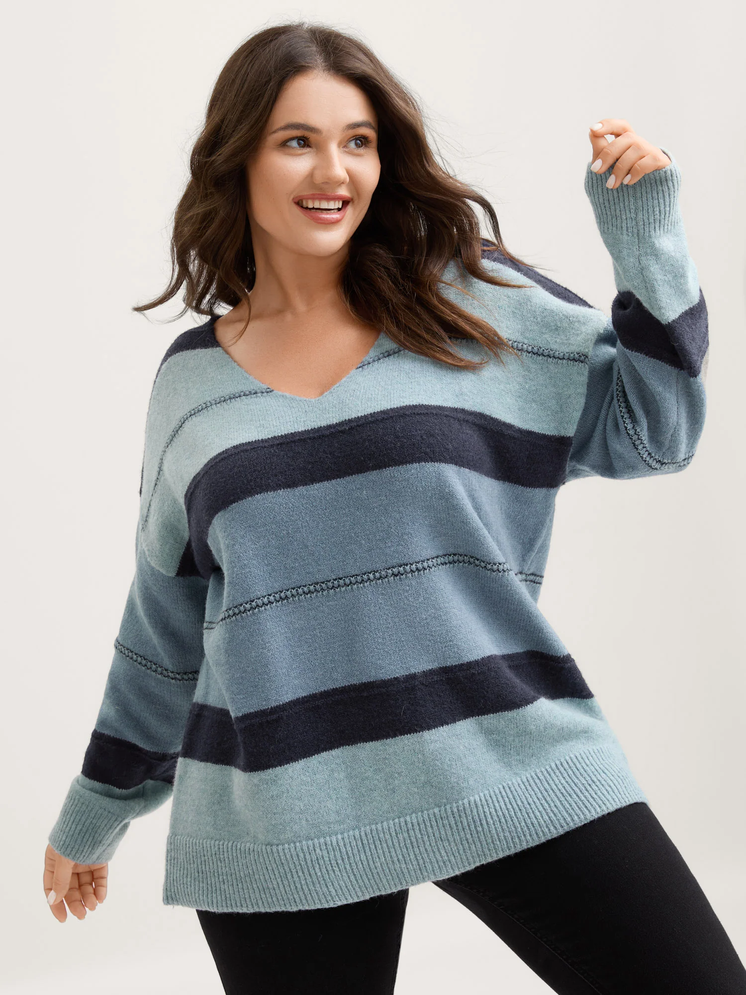 Striped Print Color Contrast Pullover - Image 2