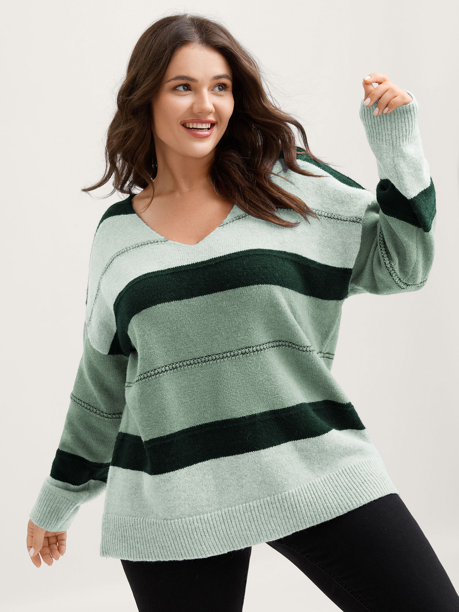 Striped Print Color Contrast Pullover - Image 21