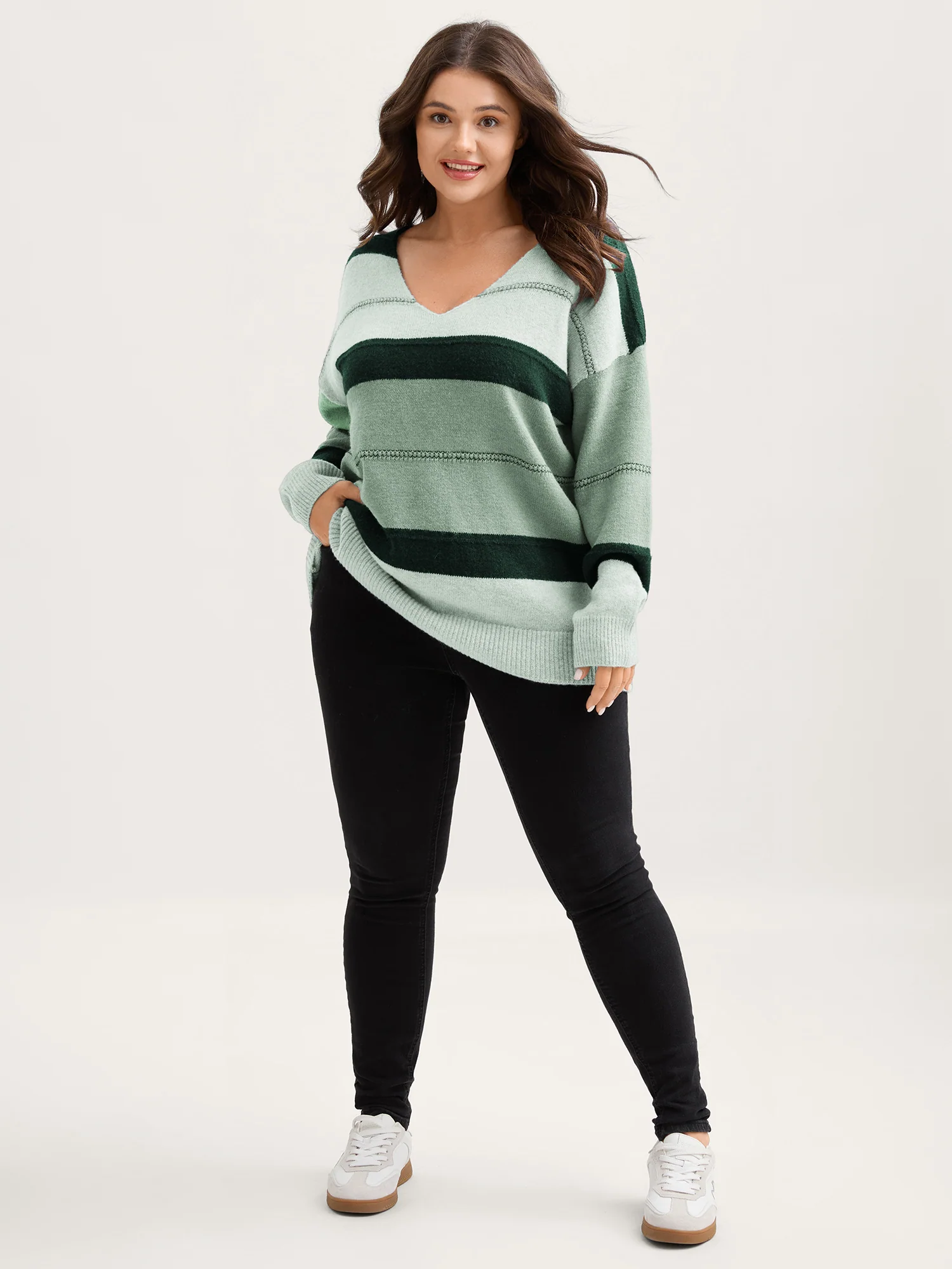 Striped Print Color Contrast Pullover - Image 22