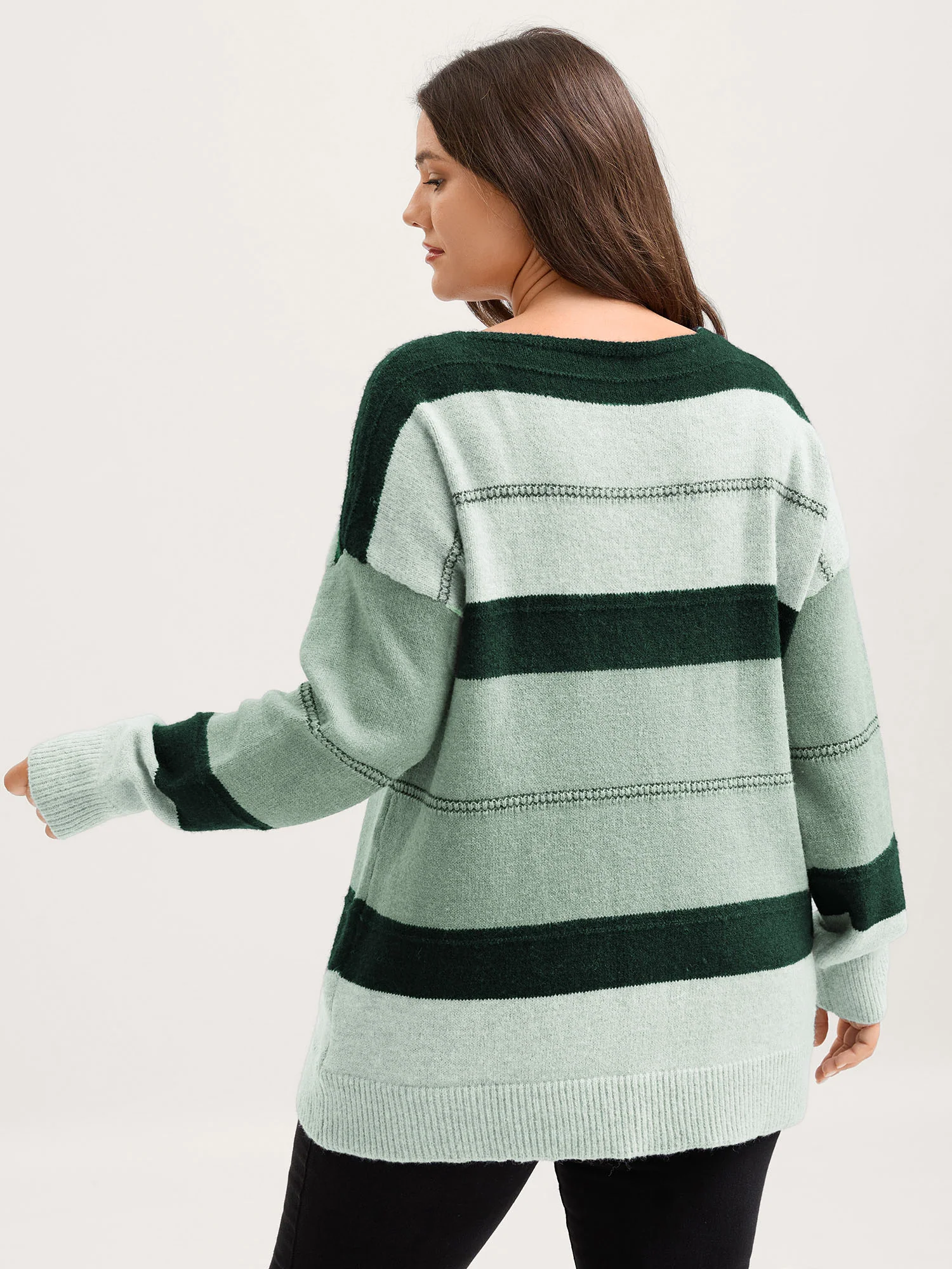 Striped Print Color Contrast Pullover - Image 23