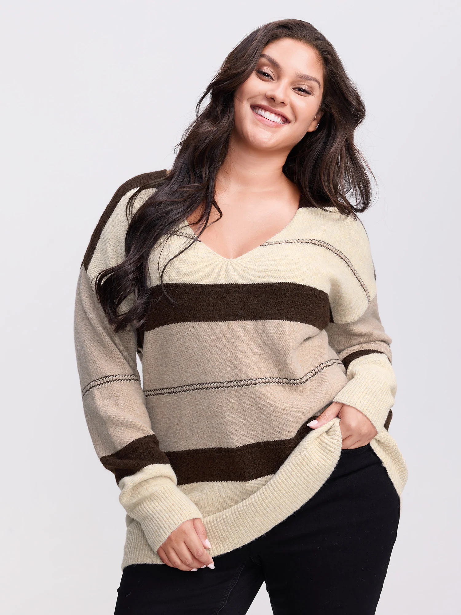 Striped Print Color Contrast Pullover - Image 27