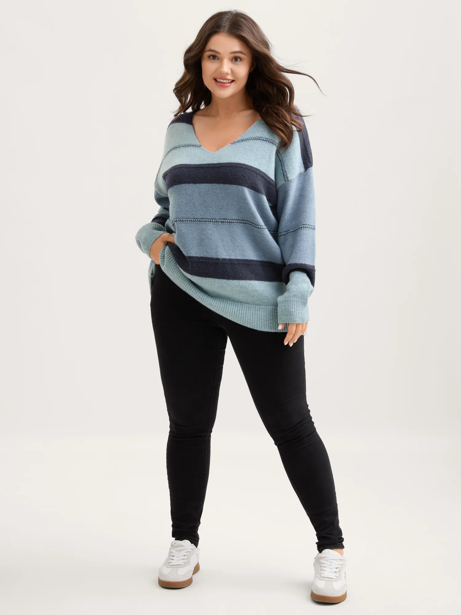 Striped Print Color Contrast Pullover - Image 3