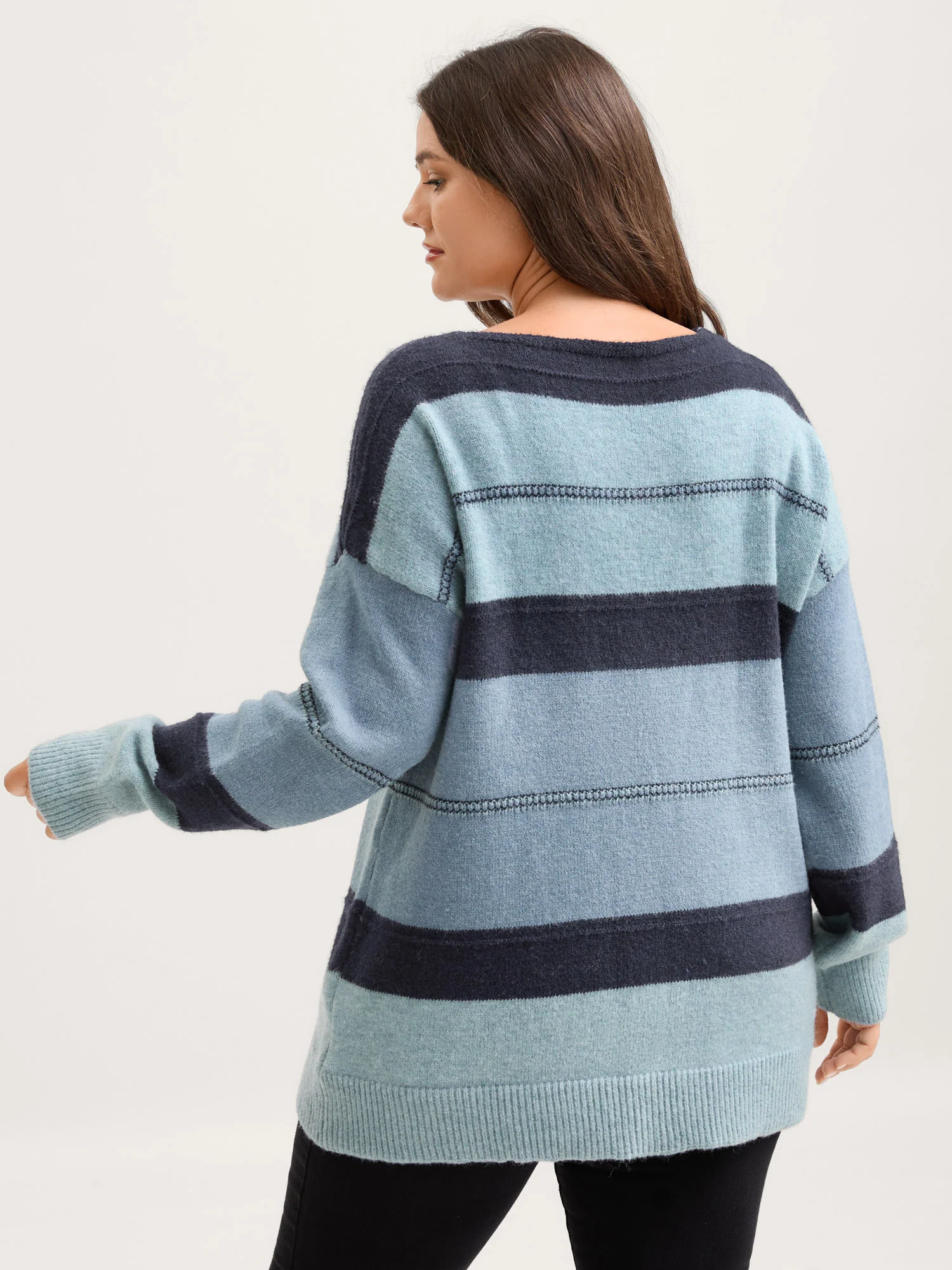 Striped Print Color Contrast Pullover - Image 4