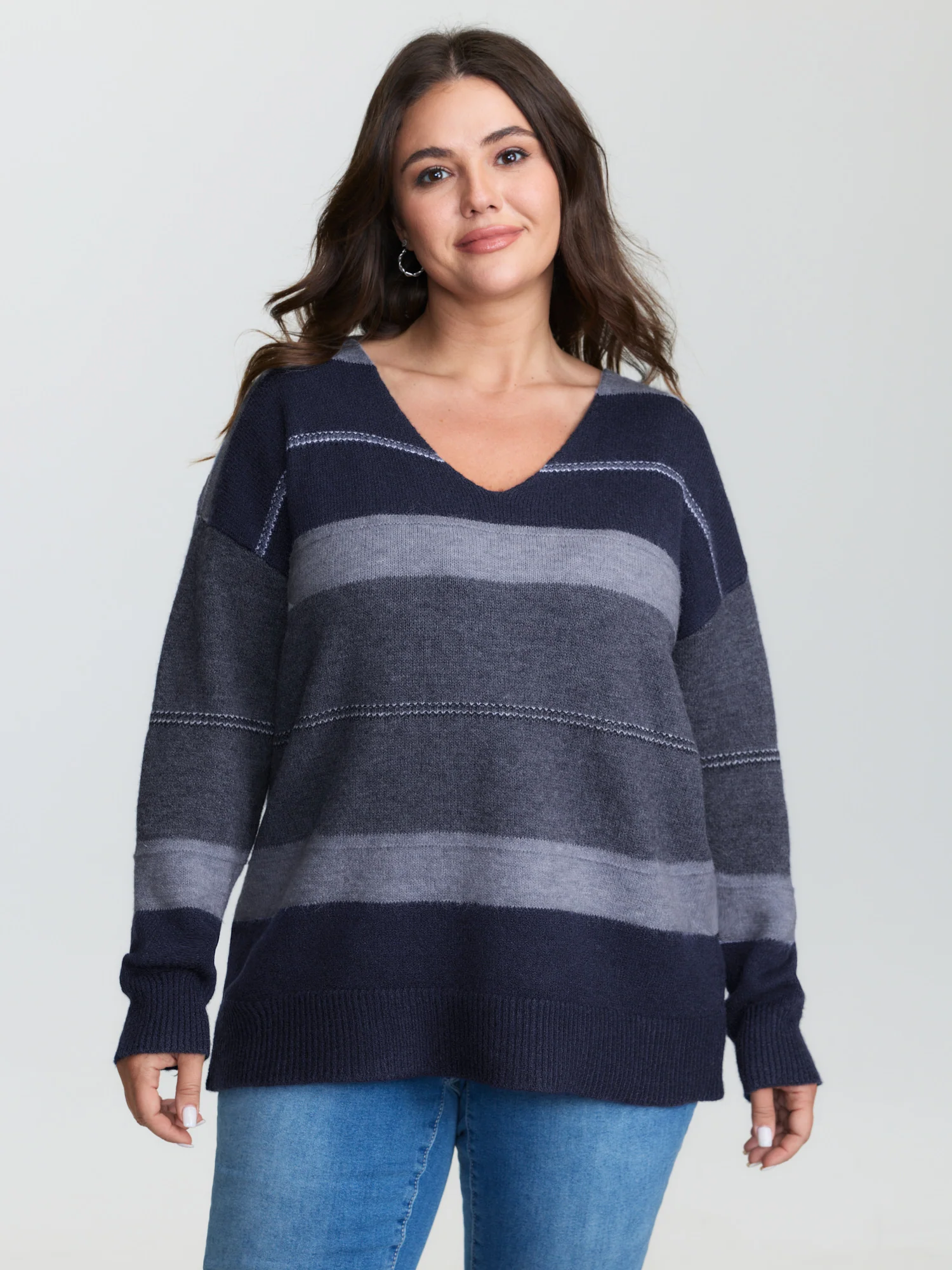 Striped Print Color Contrast Pullover - Image 8