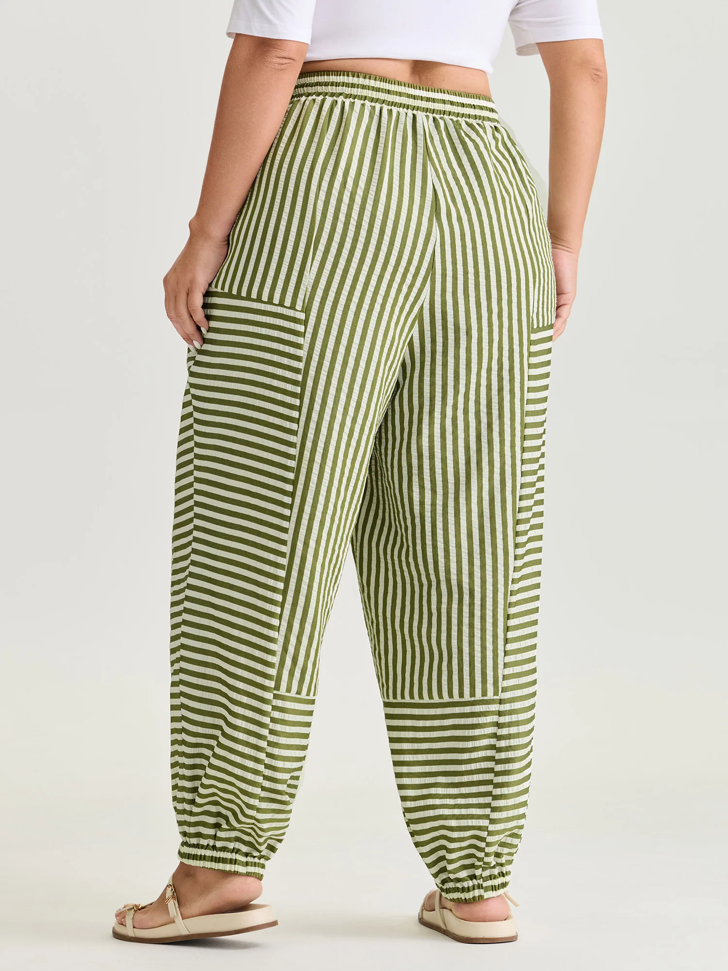 Striped Print Cuffed Hem Pants - Image 5