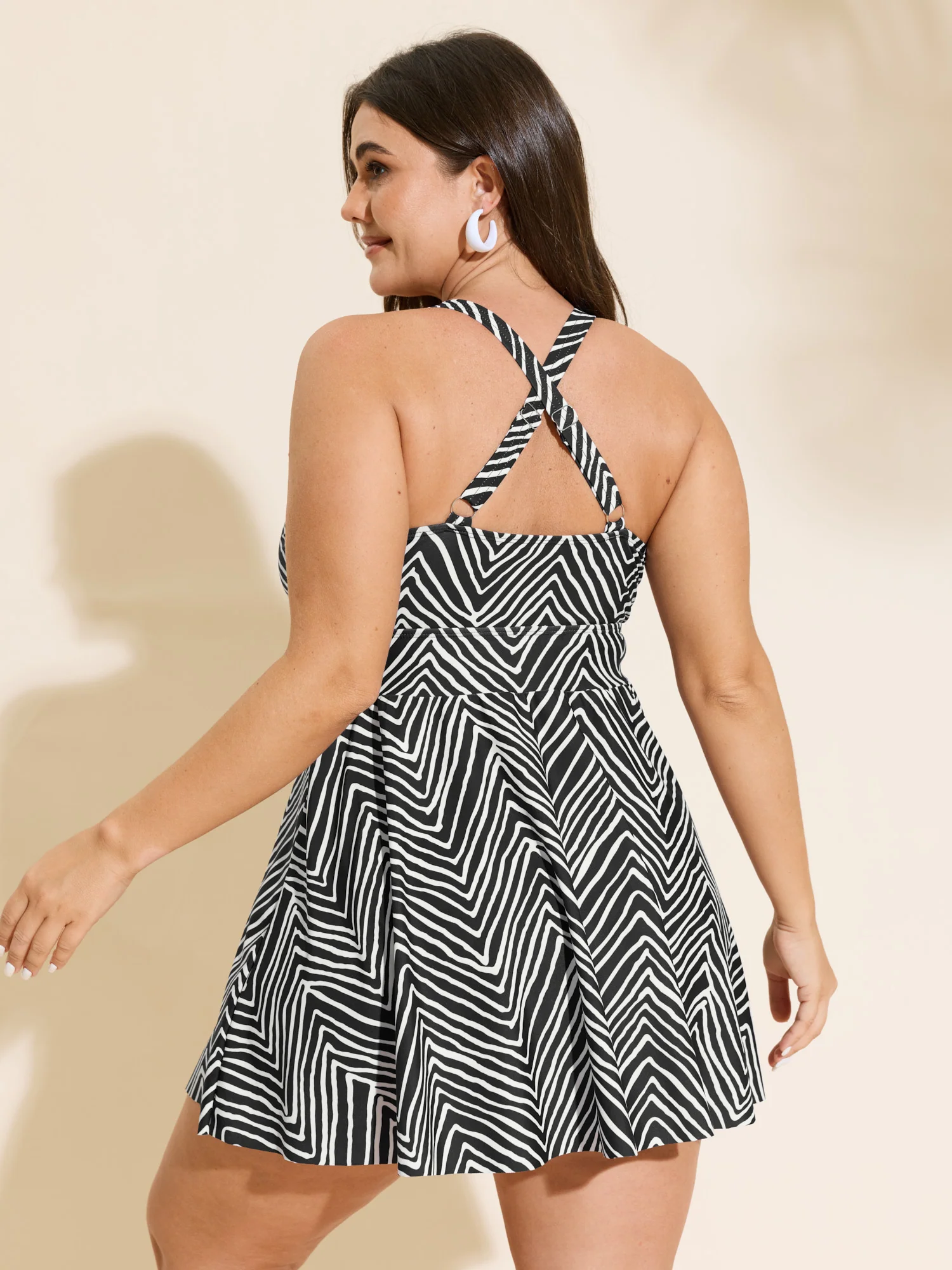 Striped Print Cut-Out Split Swim Dress - Image 5