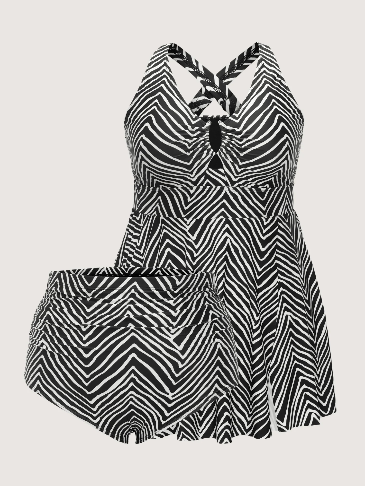 Striped Print Cut-Out Split Swim Dress - Image 6