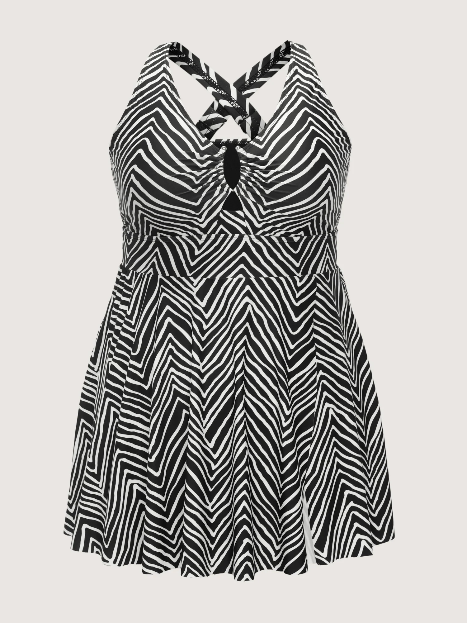 Striped Print Cut-Out Split Swim Dress - Image 7