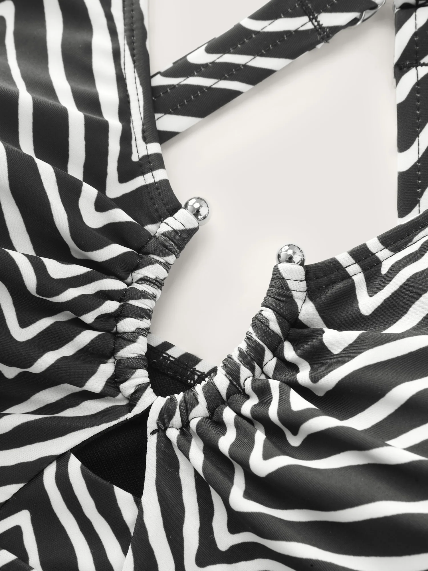 Striped Print Cut-Out Split Swim Dress - Image 9