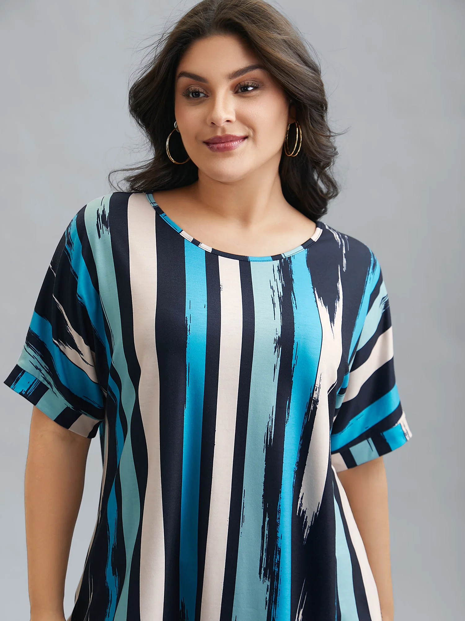 Striped Print Dolman Sleeve T-Shirt - Image 2